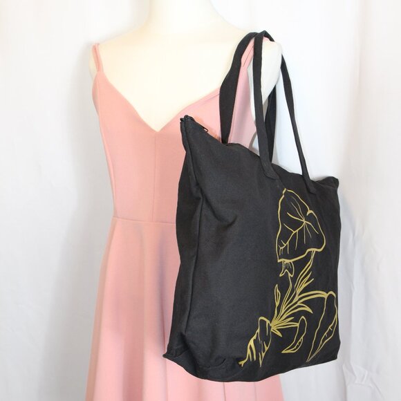 Mahina Made Black Tote Bag with Gold Taro Design - Picture 2 of 8